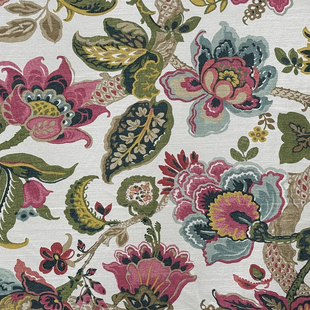 P Kaufmann Montgomery Summer Pink Green Cream Jacobean Floral